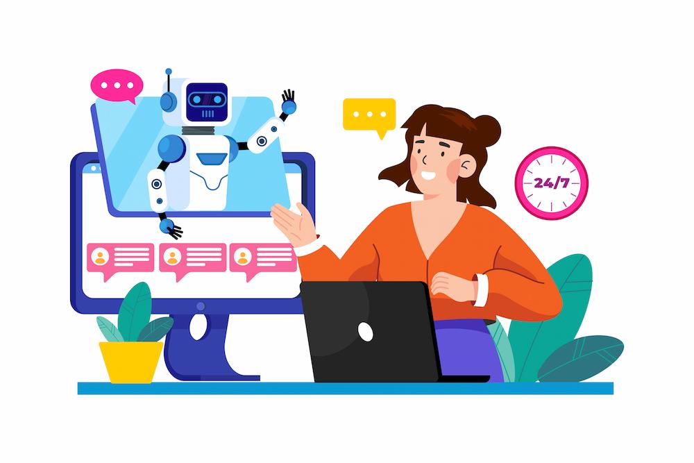 AI can reduce time and effort needed for content creation image shows person using laptop and interacting with AI