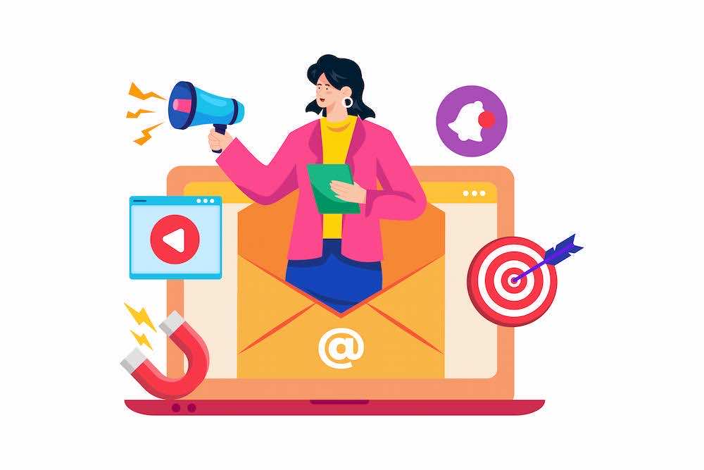 email marketing is one of many marketing strategies small businesses can use image shows marketer in envelope on screen
