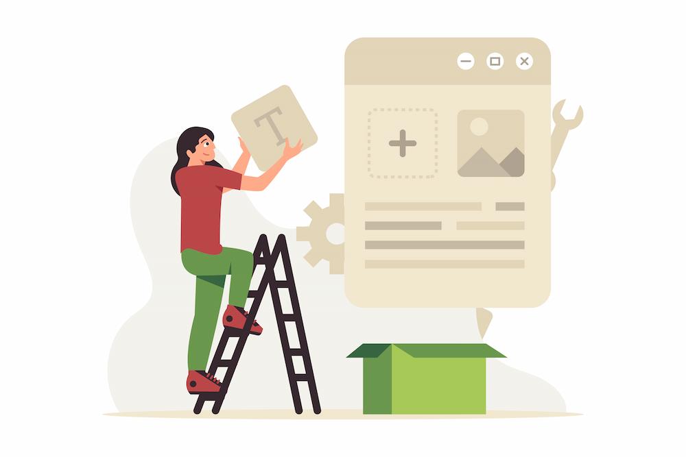 align your website messaging with buyer intent with personalized website experiences image shows woman climbing up ladder to website page