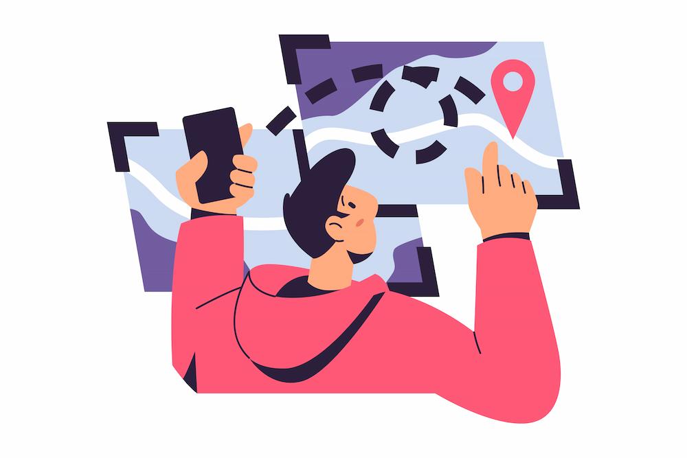 Work with NEXTFLY to help your business rank in the map pack image shows person studying map location