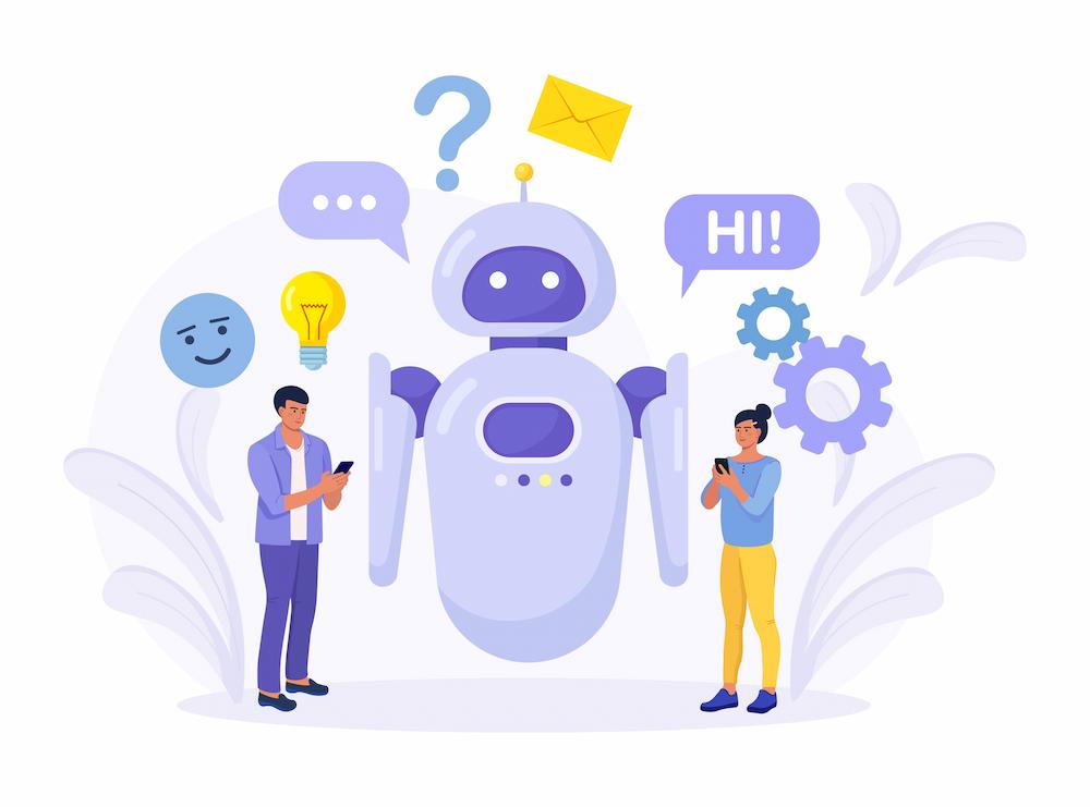 Work with NEXTFLY to learn how to use chatbots for your business image shows two people interacting with chatbot