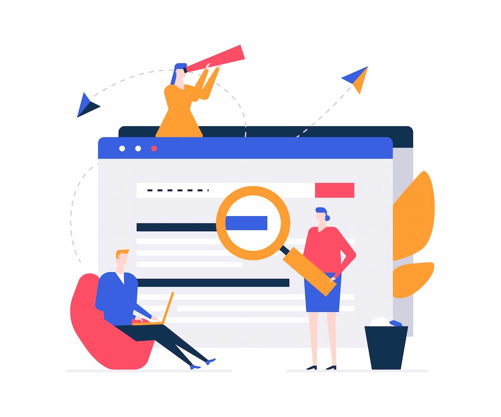 gain advantages with the business impact of featured snippets image shows group of people looking at internet