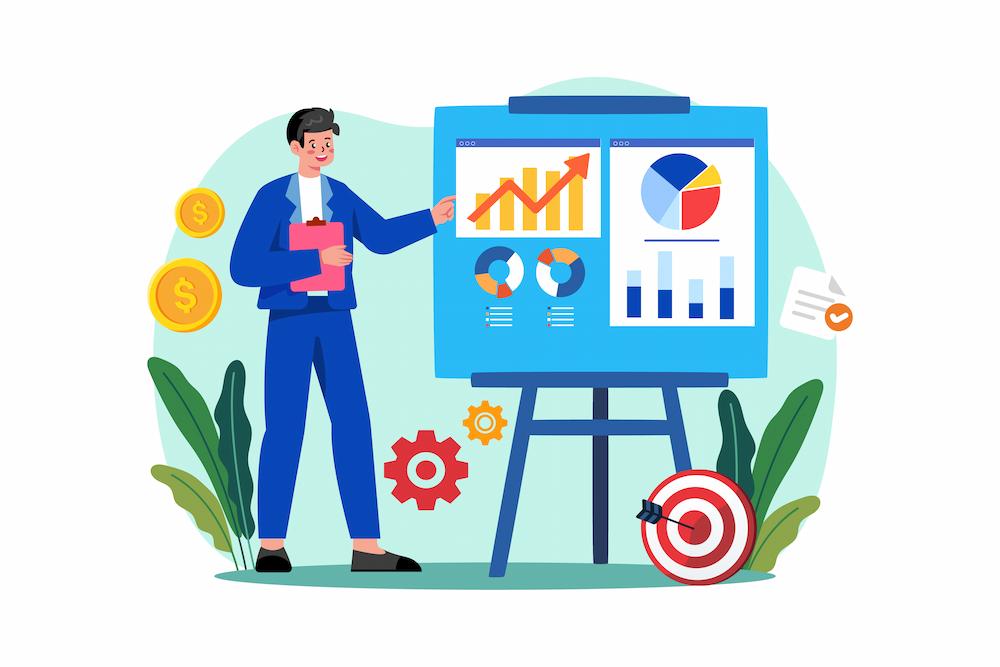 Work with NEXTFLY to develop a website launch promotion plan image shows employee studying charts
