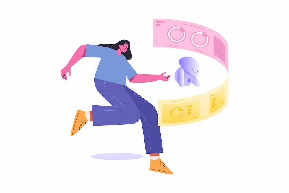 establish strategic Human-to-AI Ratio for your business image shows person and AI bot studying information