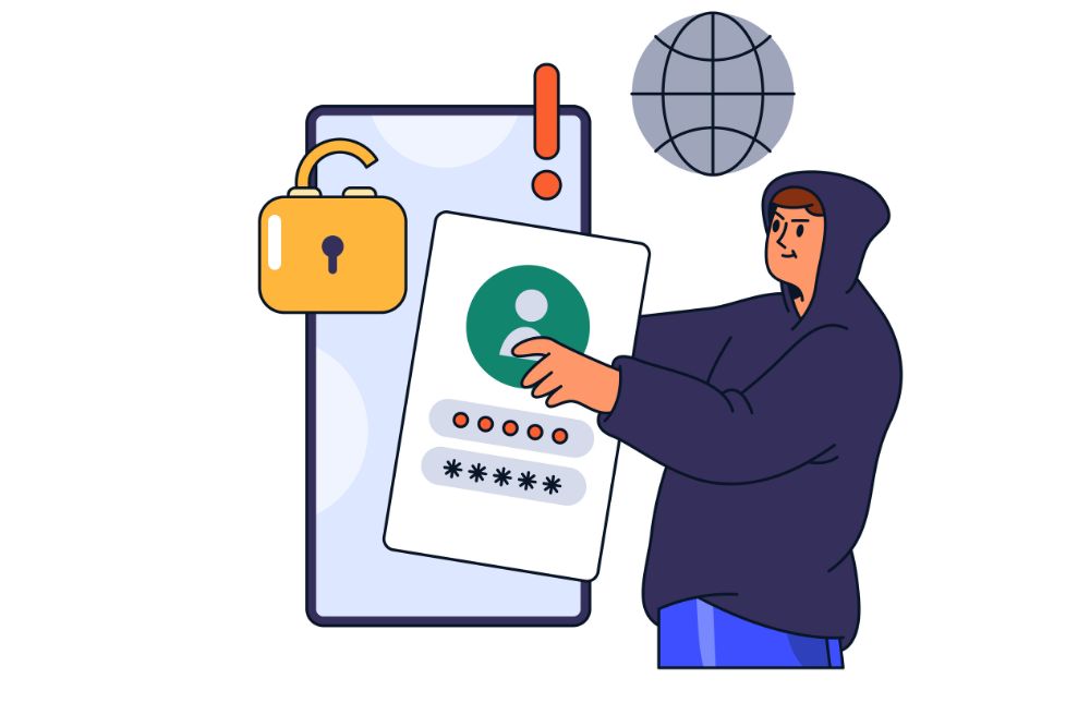 Discuss your website security with NEXTFLY image shows hacker stealing information