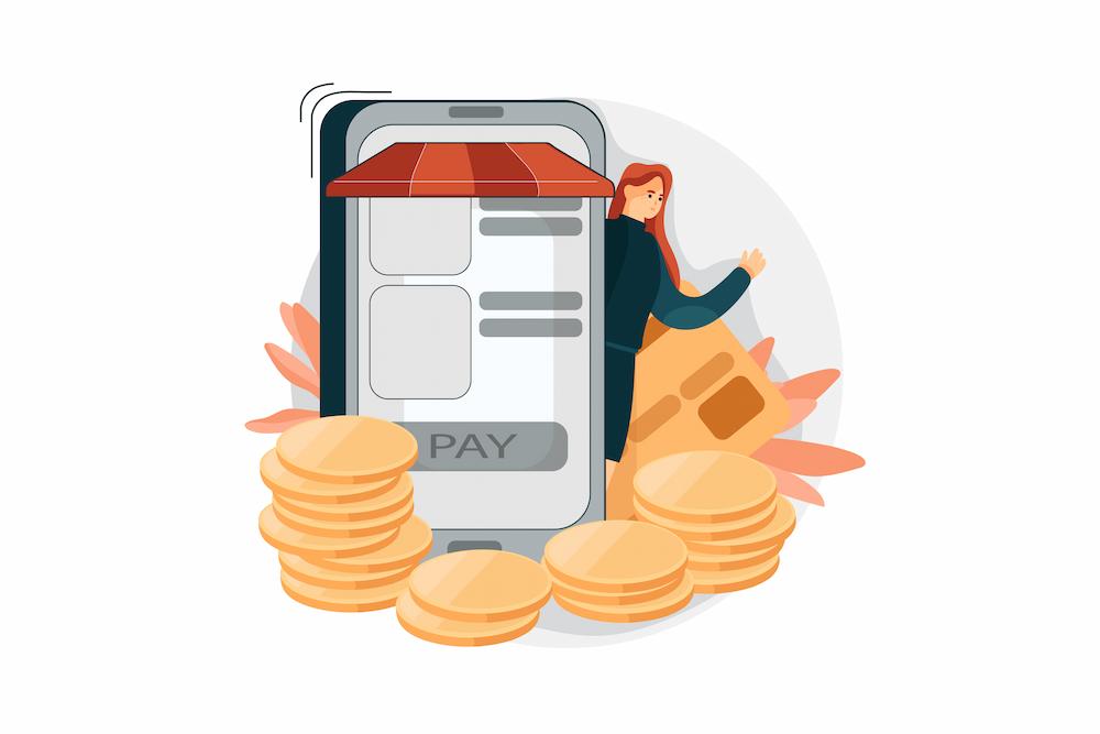 WooCommerce provides multiple advantages over Shopify image shows person next to phone and coins