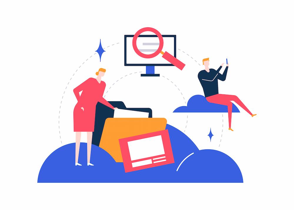 businesses should consider Search Everywhere Optimization in today's digital landscape image shows two people studying information